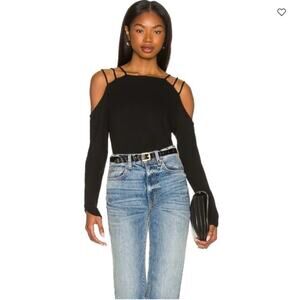 Revolve LNA Elder Ribbed Black Cold Shoulder Top